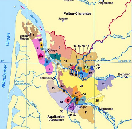 Crociere a Bordeaux, mappa dela zona.